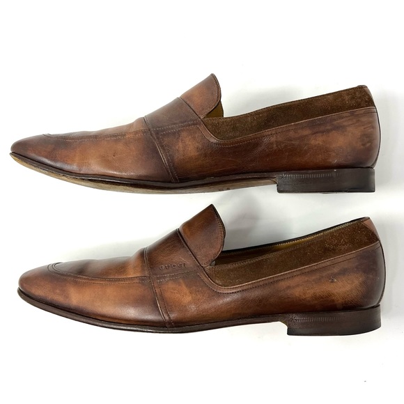 AUTHENTIC! Gucci Brown Leather Suede Slip On Loafers Size 8.5 - Picture 5 of 12